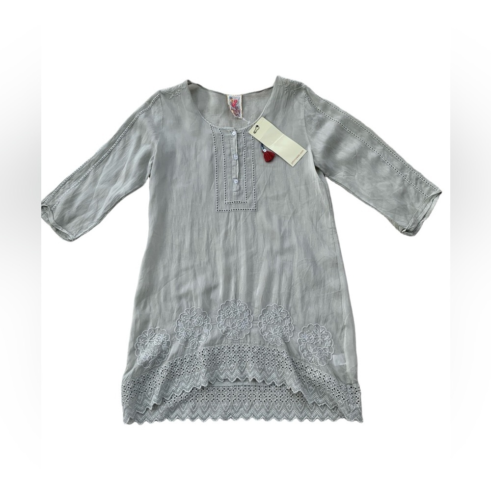 Johnny Was NWT Women’s Size Small Sheer Lace Trim Eyelet Detail Boho Tunic Top